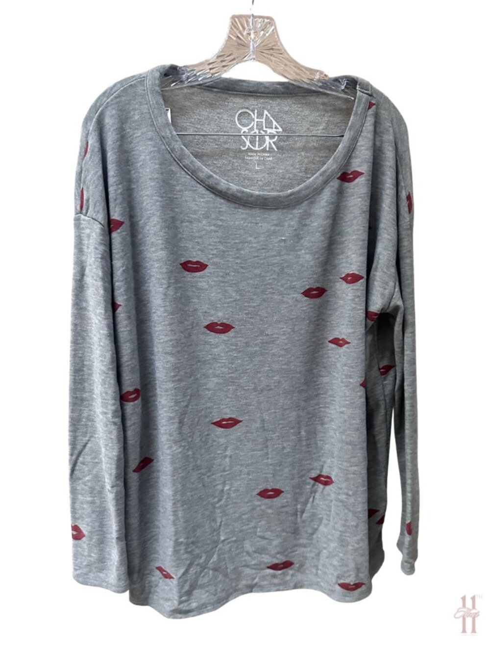 Chaser Red Lip Print Grey Sweatshirt - Women's Large